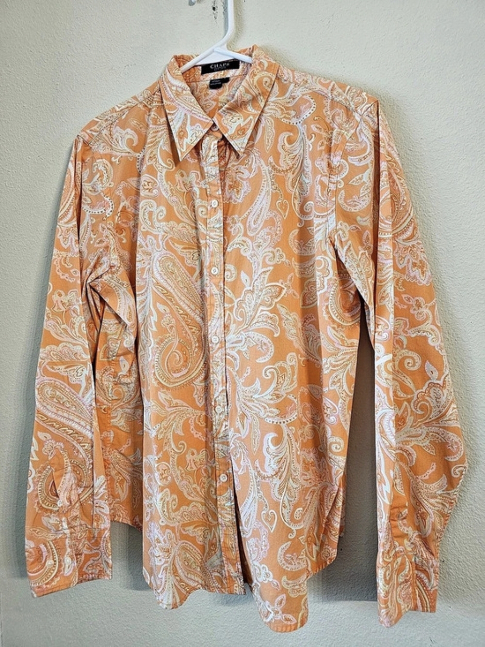 Chaps Paisley Cotton Button Down in Orange Size Large